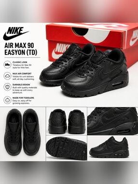 Nike Kids Black Air Max 90 EasyOn (TD) Sneakers